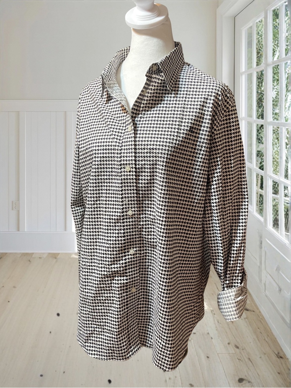 LAUREN RALPH LAUREN Women's XL Houndstooth Stretch Non Iron Button Up Shirt LRL - Picture 2 of 11